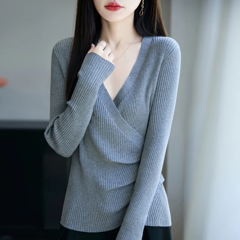 时尚品牌女装春秋新款精纺针织衫毛衣洋气显瘦气质修身打底衫内搭