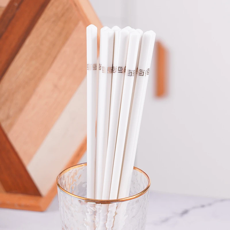 简约金陶瓷筷子家用不变形不发霉不掉色易清洗简约金边纯白【好物】