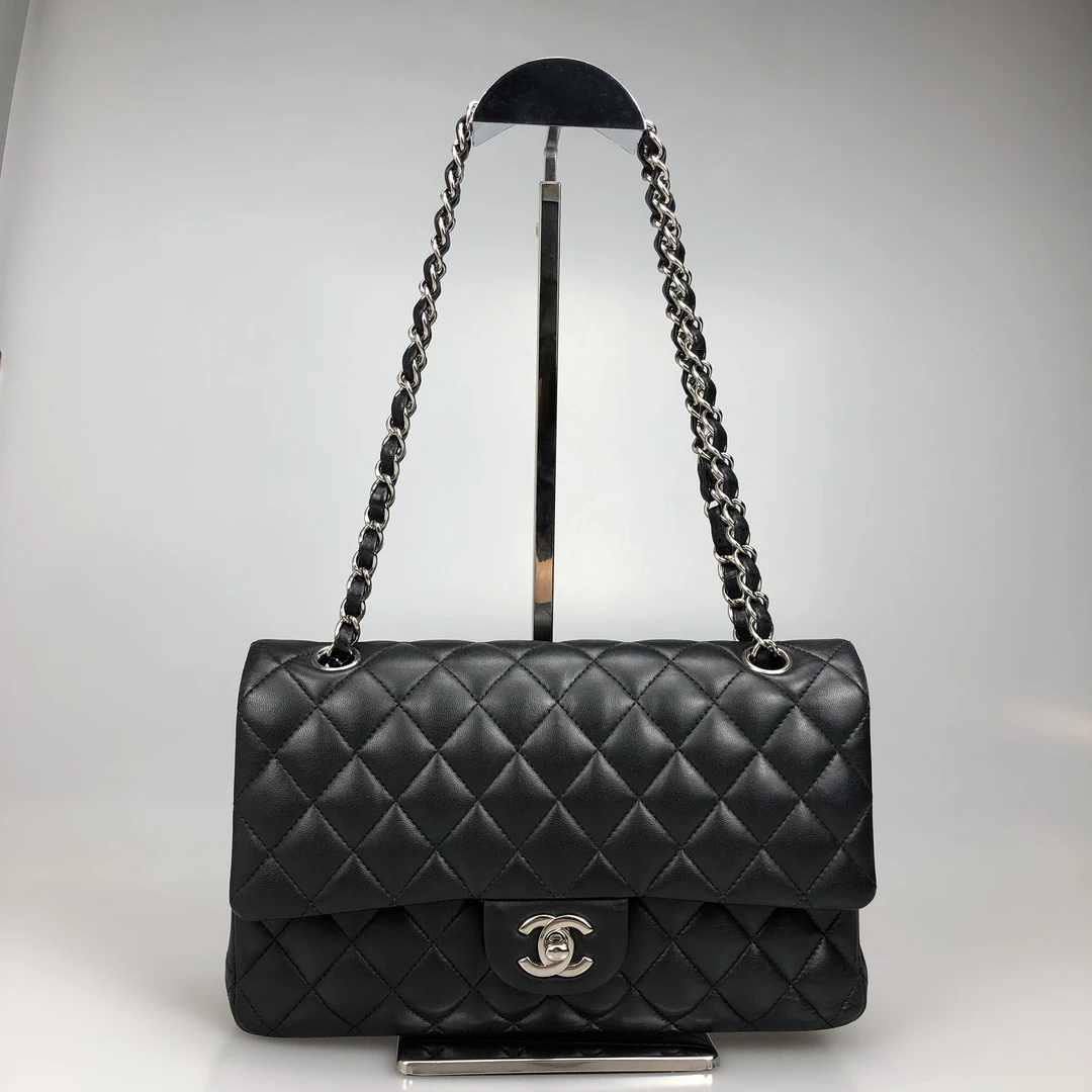 95新 Chanel/香奈儿 黑银CF中号单肩斜挎链条包 底长25 28开