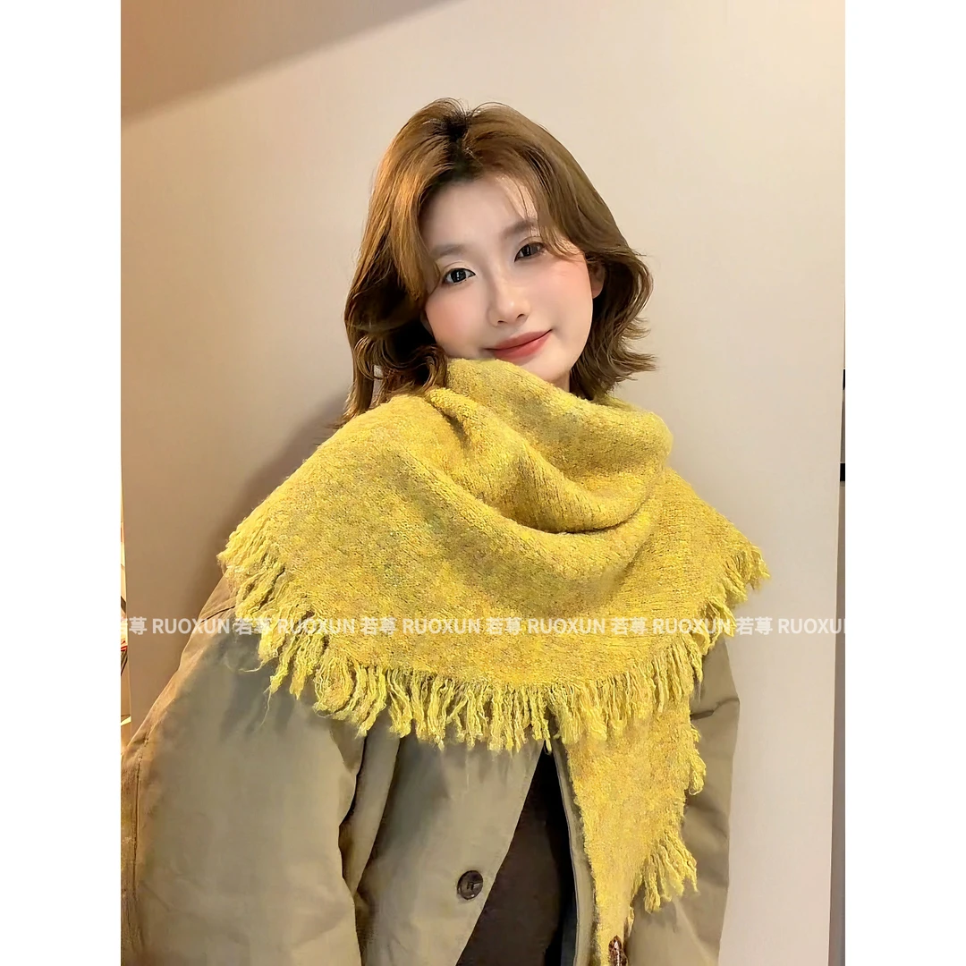 RUOXUN仿羊绒冬季保暖围巾男女通用流苏款氛围感软糯亲肤围脖披肩