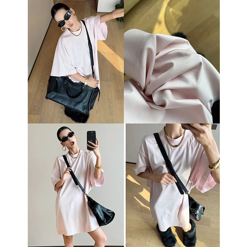 【街舞女孩】美式街舞时尚纯色简约宽松百搭洋气衣服长款短袖T恤