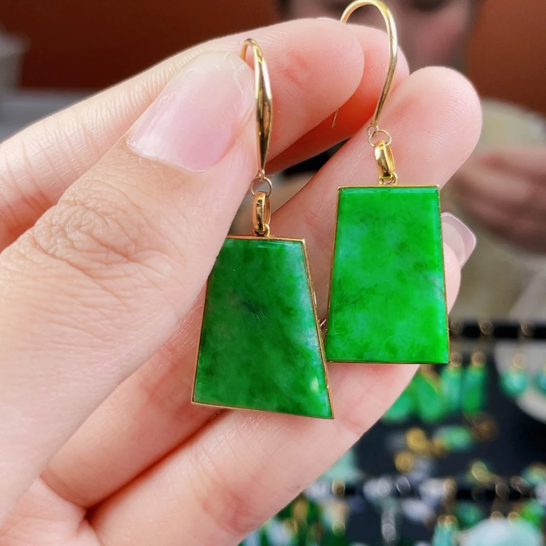 翡翠18K金镶嵌耳饰饰品