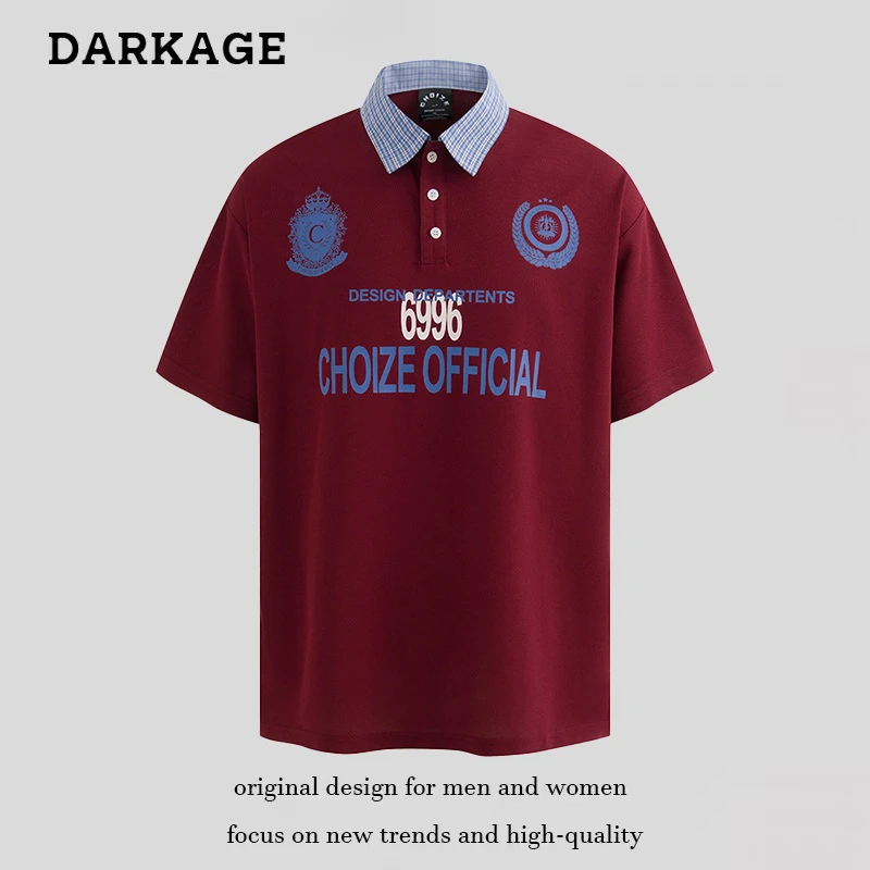 2025新款美式复古POLO衫翻领字母印花小众休闲重磅潮牌宽松半袖