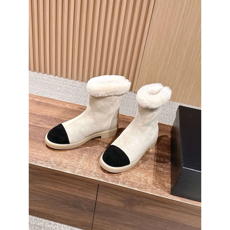 【DML】保暖时尚雪地靴加绒冬季女鞋休闲风短筒拼色中筒