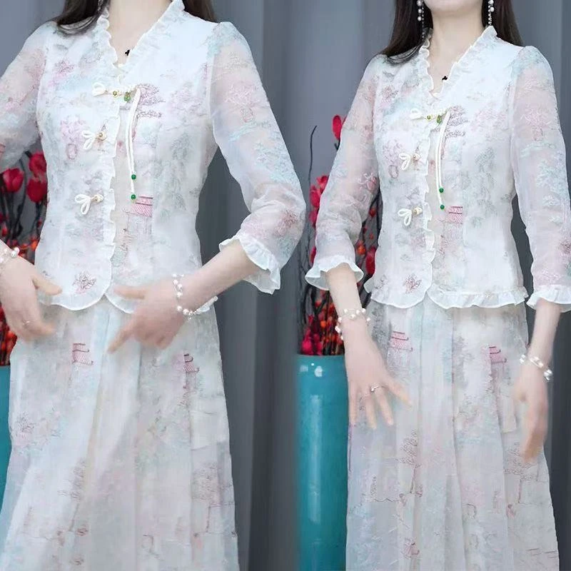 新中式国风女装套装女2025新款半身裙春夏季高档显瘦两件套裙子女