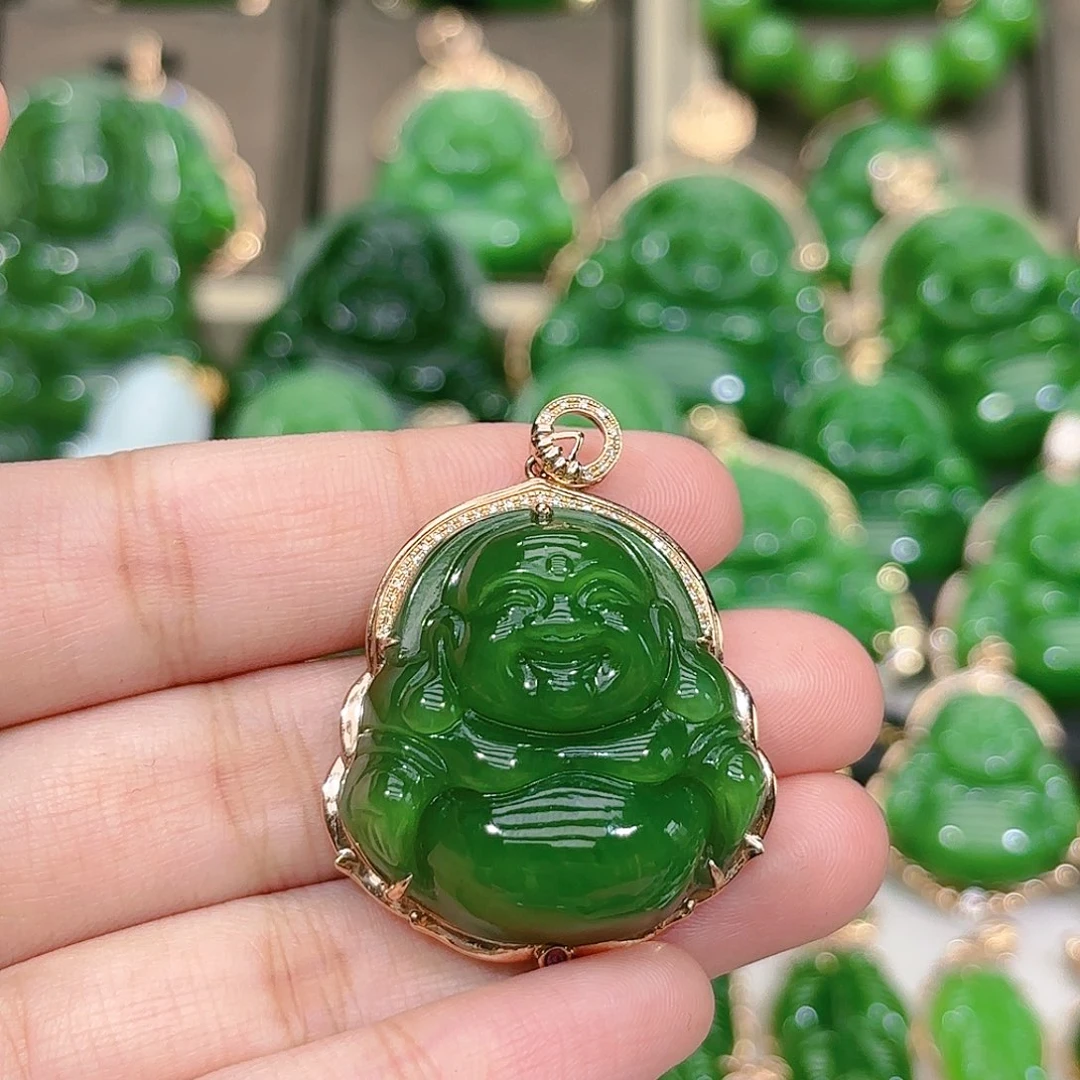 和田玉（碧玉）颈饰18K金镶嵌