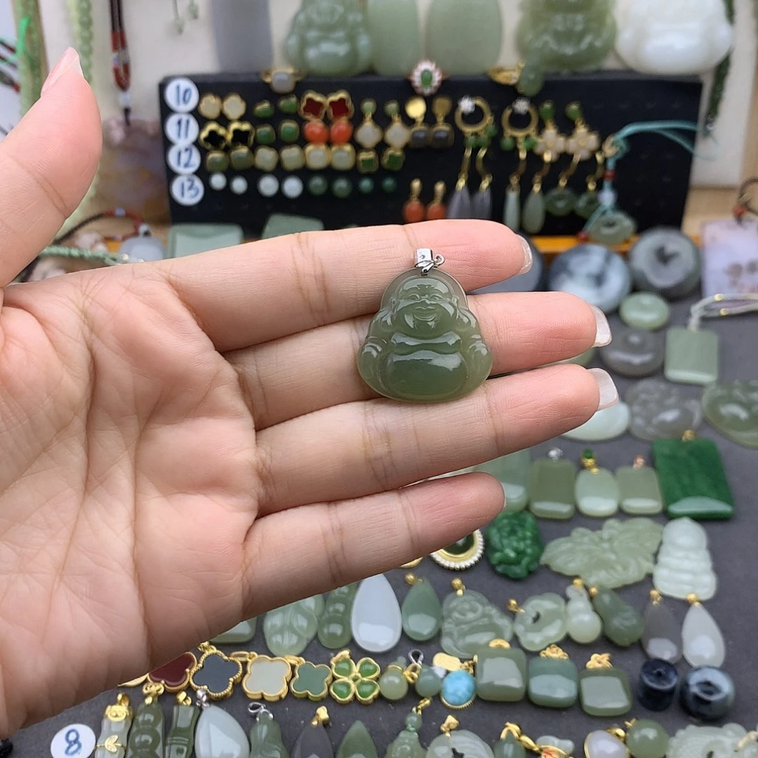 和田玉银S925镶嵌吊坠(不含链)