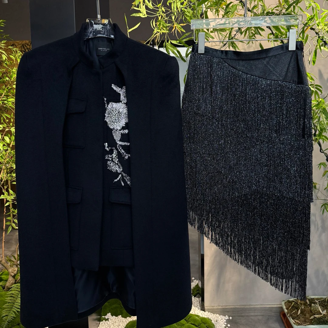 设计师品牌 SHETELLS破浪军旅斗篷外套百搭显瘦流苏半裙