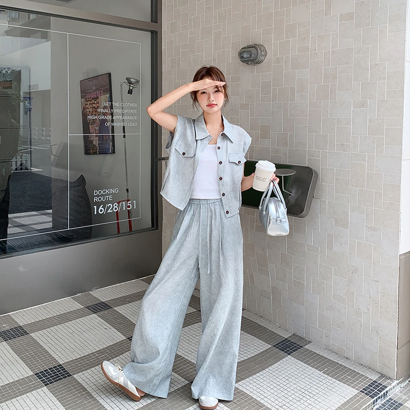 UQS2025新款夏季松弛感女装套装韩系ins风短袖衬衫宽松显瘦阔腿裤