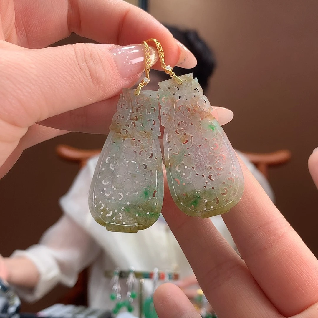 翡翠18K金镶嵌耳饰耳饰
