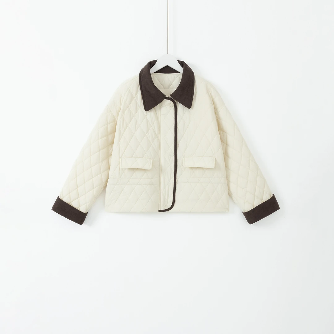 几里与麻 减龄撞色复古菱格棉服外套 衣长56胸围124 2101252