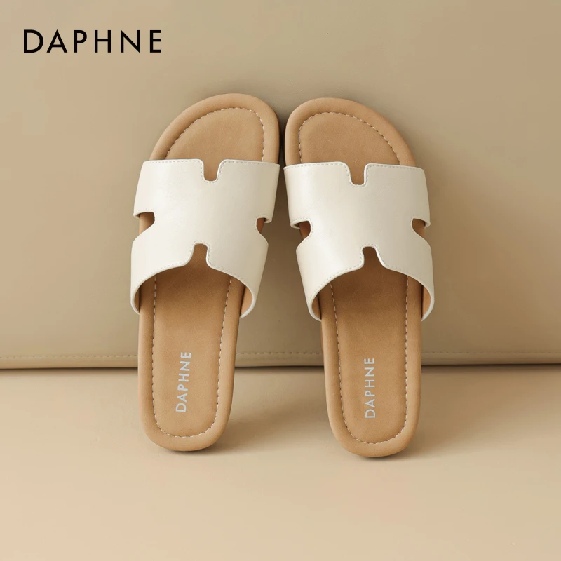 达芙妮一字拖鞋女鞋夏季纯色通勤居家日常百搭沙滩鞋舒适软底女鞋