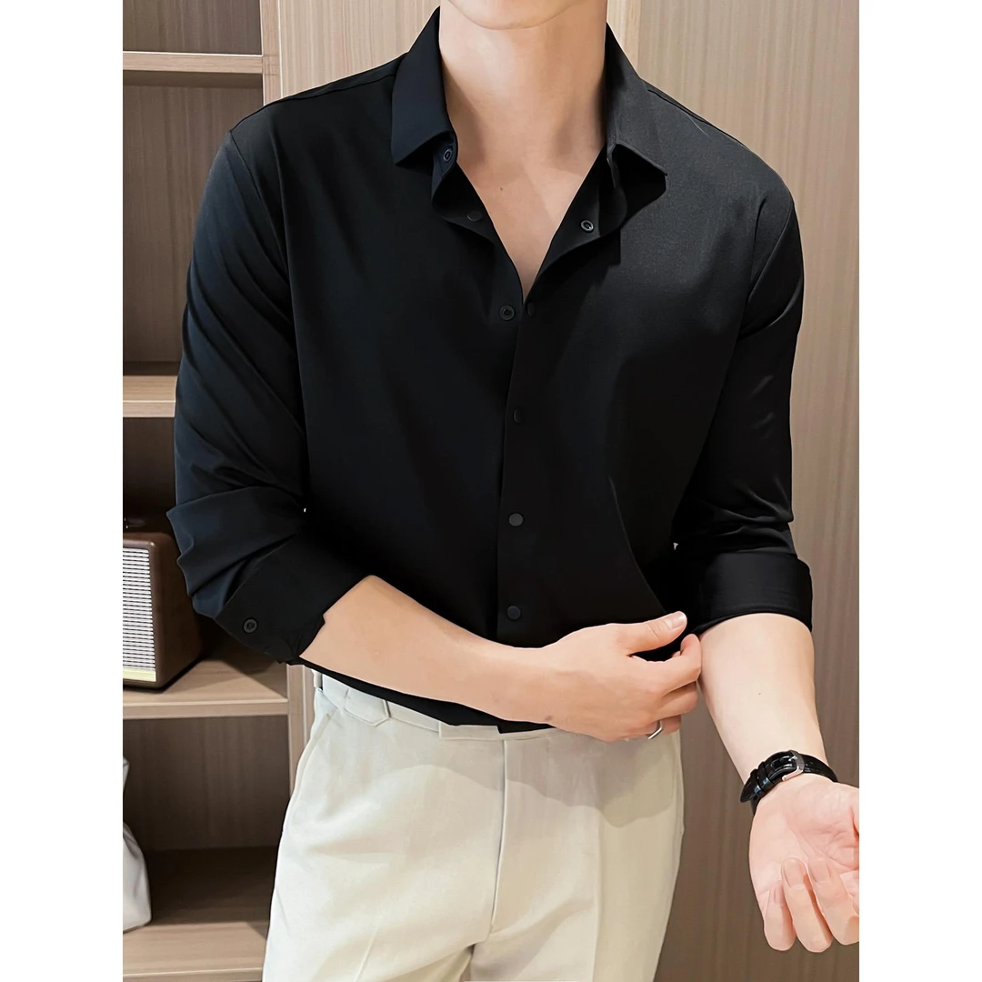 ICCLEK男士长袖衬衫2025新款春秋商务轻奢高级感无痕修身衬衣男