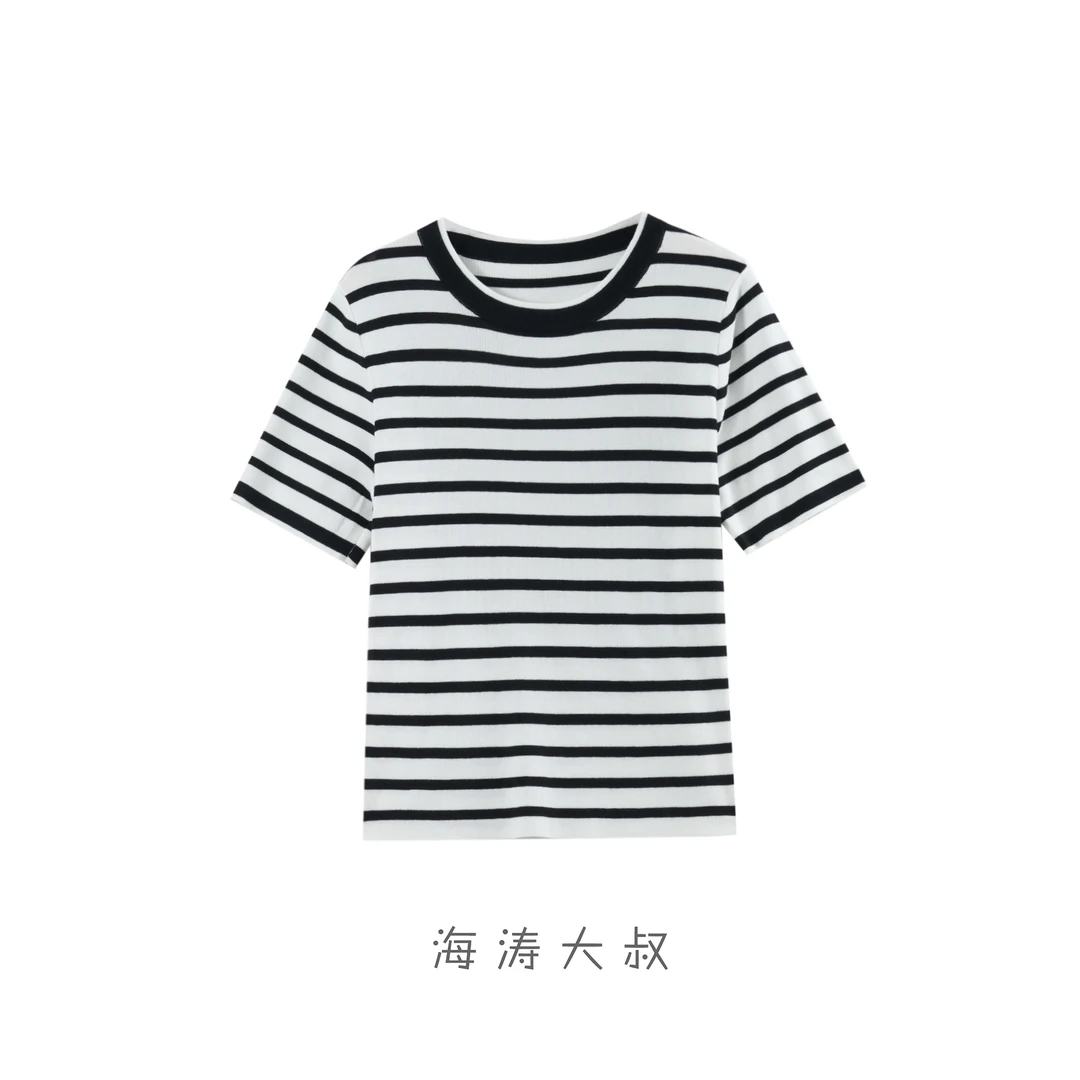 【海涛大叔】「丝迹线」禾禾同款撞色条纹T恤MJA1450