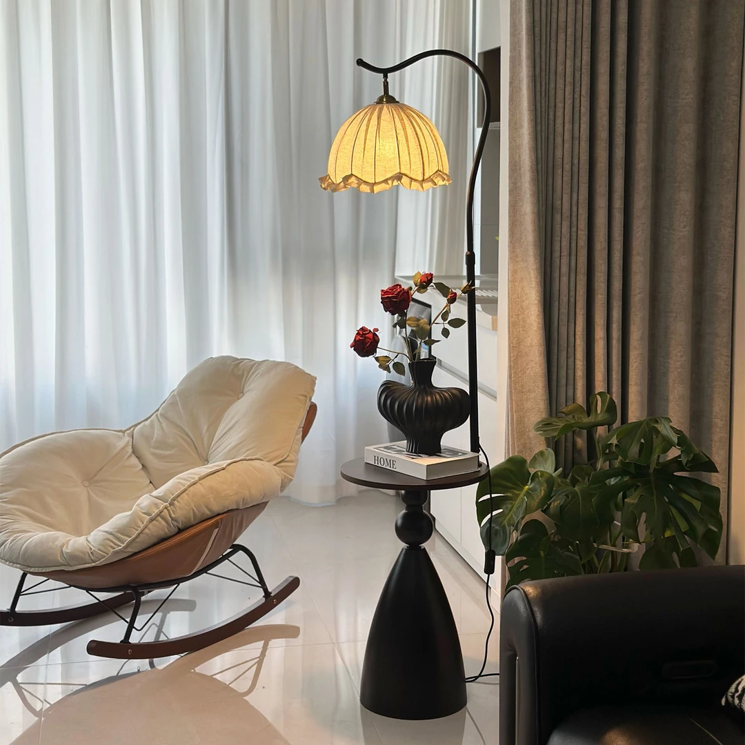 客厅落地灯沙发旁边高级感中古风卧室台灯床头柜置物立式一体灯具