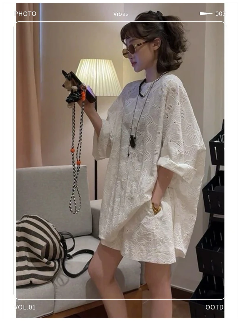 时尚两件套欧洲站2025夏季新款慵懒风百搭宽松中长款上衣高腰短裤