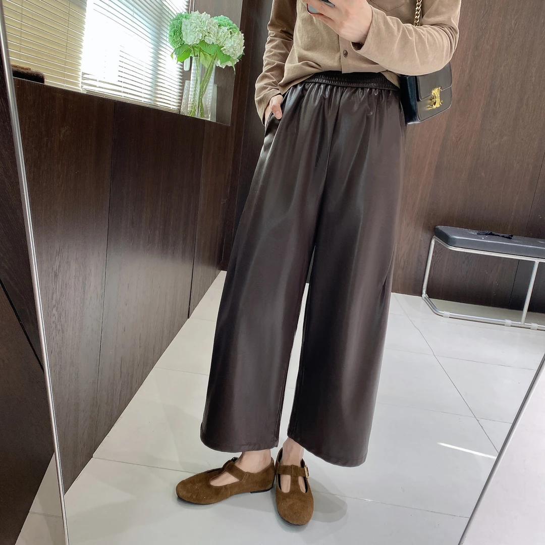 IMFLY金小金自制女装 休闲裤DYK2796气质高腰时尚百搭时髦皮裤