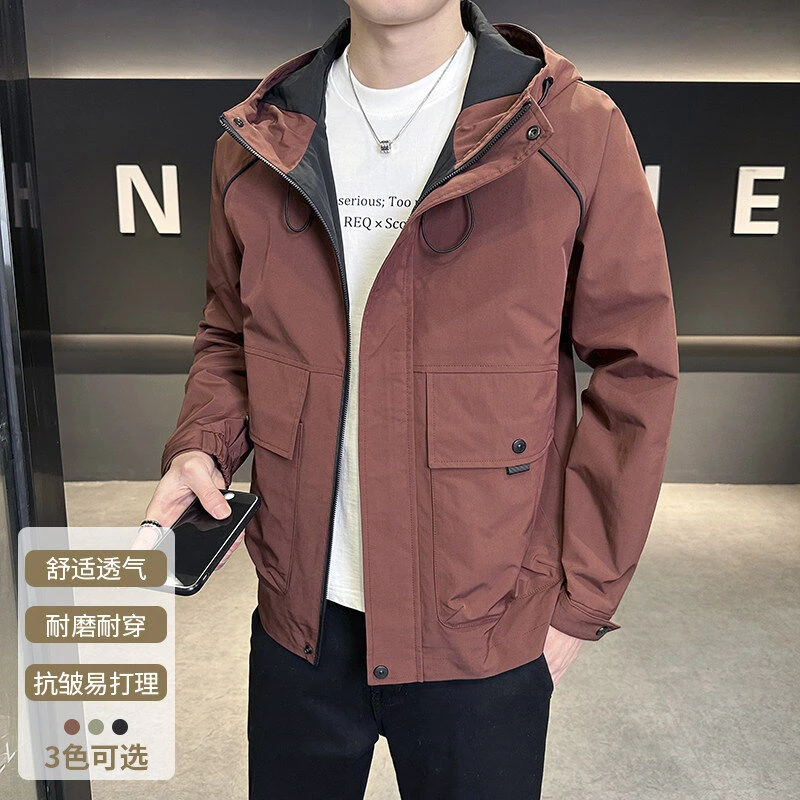 2025春季时尚户外冲锋衣夹克潮流休闲宽松工装连帽外套上衣潮7729