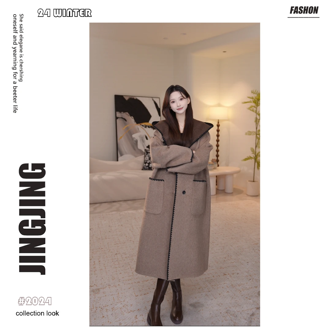 【婧婧】设计师双面双穿呢子外套女气质毛呢外套28D235