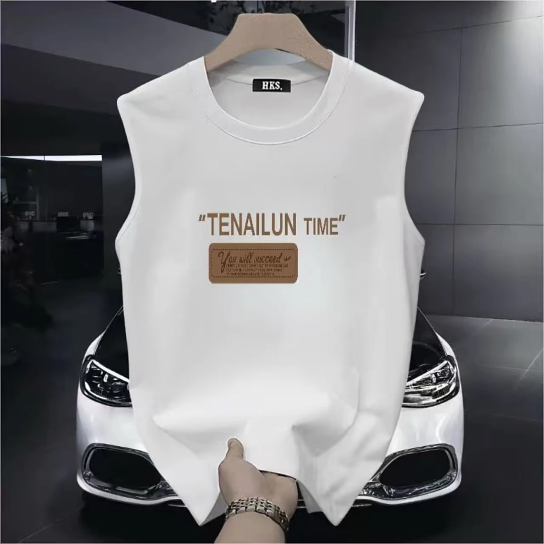 重磅纯棉夏季新款无袖T恤潮流休闲健身运动男士宽松圆领坎肩背心