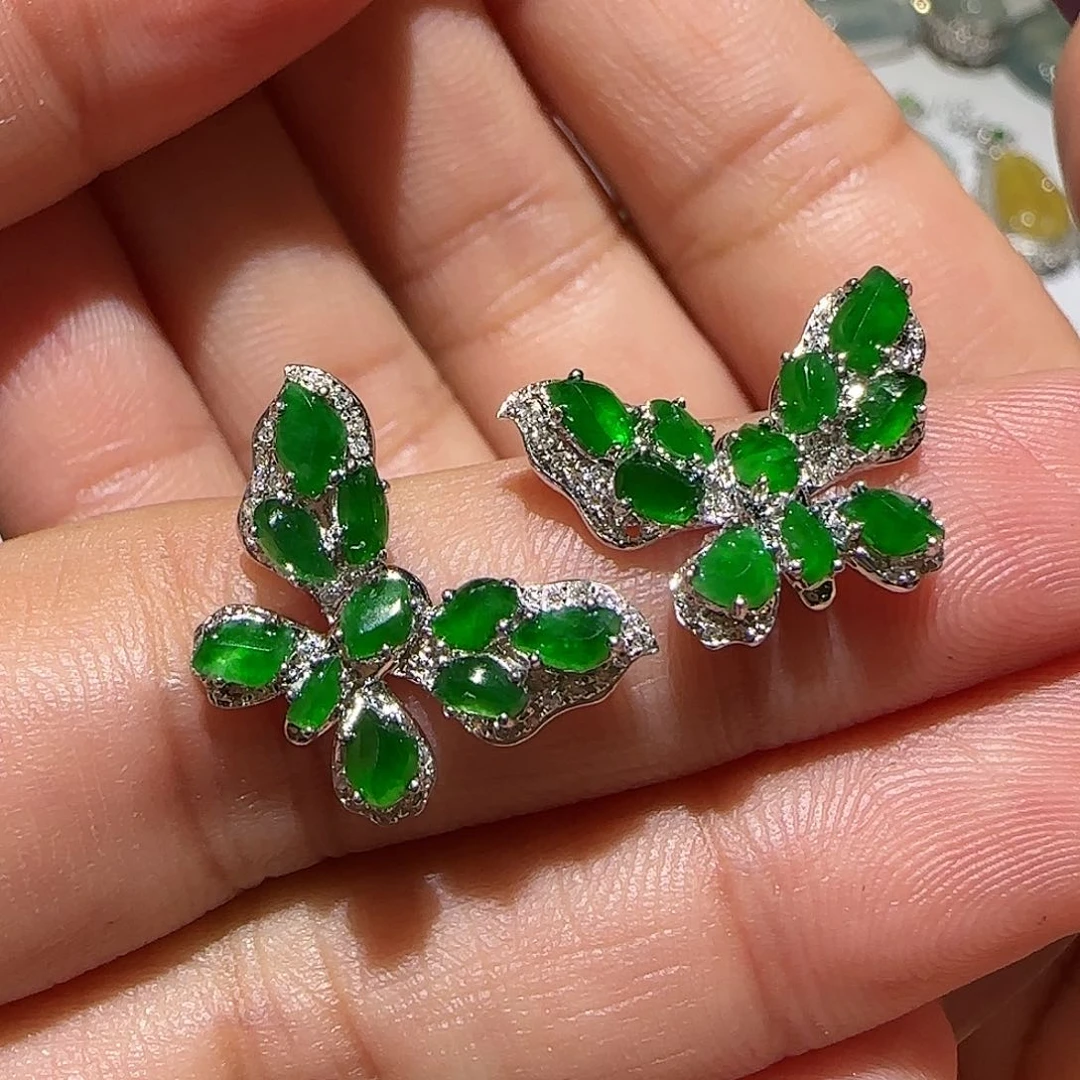 【闪购商品】18K金镶嵌翡翠耳饰天然