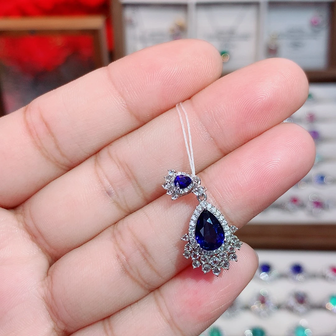 蓝宝石吊坠18K金镶嵌1.39ct/七天无理由