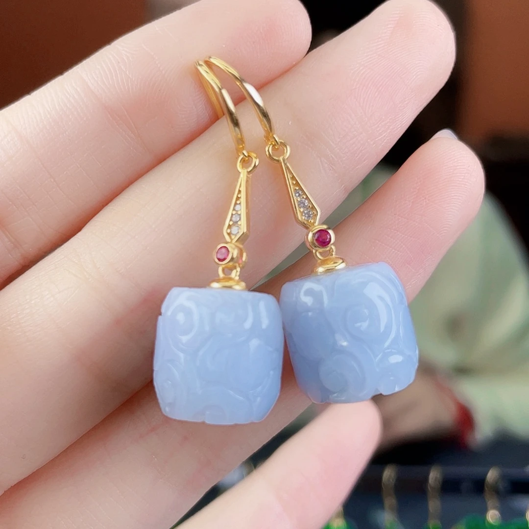 翡翠银S925镶嵌耳饰