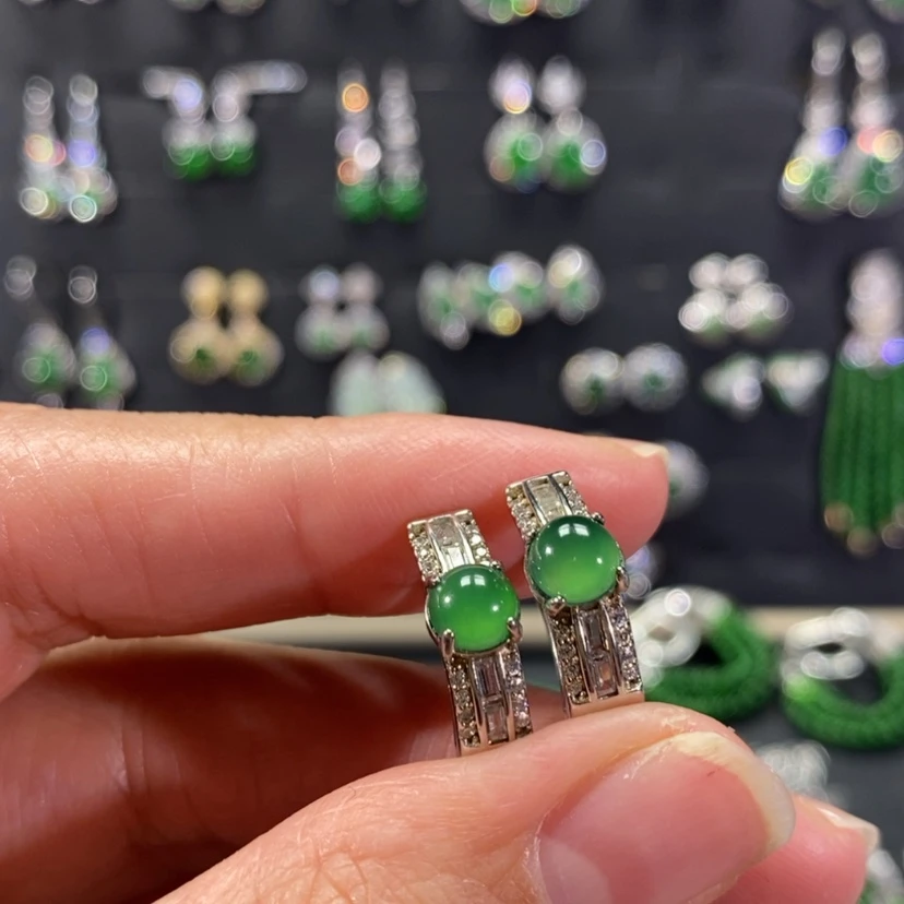 【闪购商品】翡翠耳饰银S925镀金镶嵌