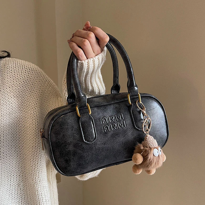 【Ha·Mi】百搭小众女包保龄球手提小方包纯色波士顿单肩斜挎包质感