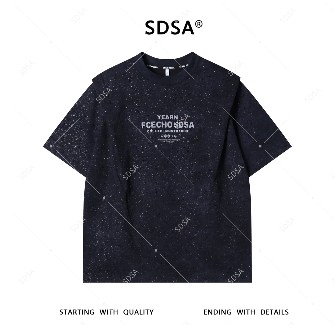 SDSA夏季新款男士痞帅潮牌满天星印花字母圆领短袖T恤百搭时尚