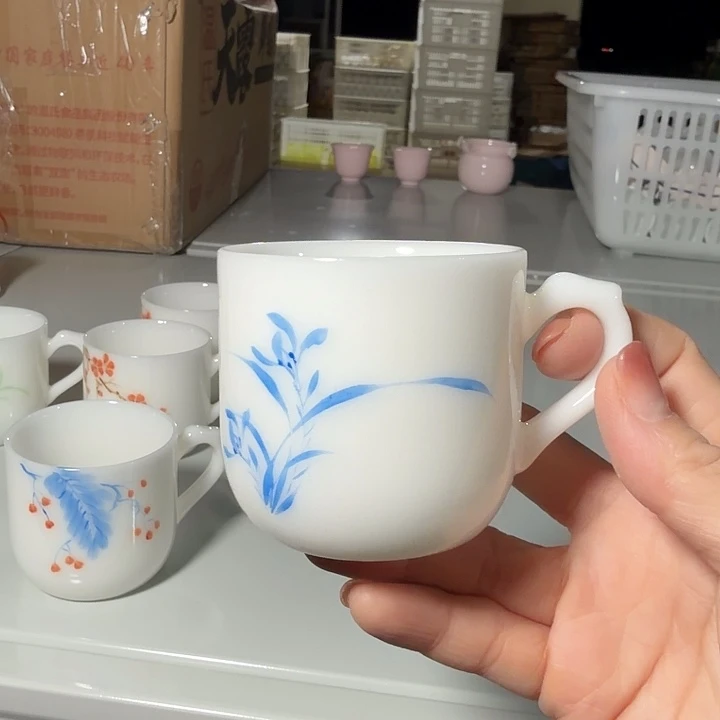 孤品手绘打样璞玉耳朵杯兰花