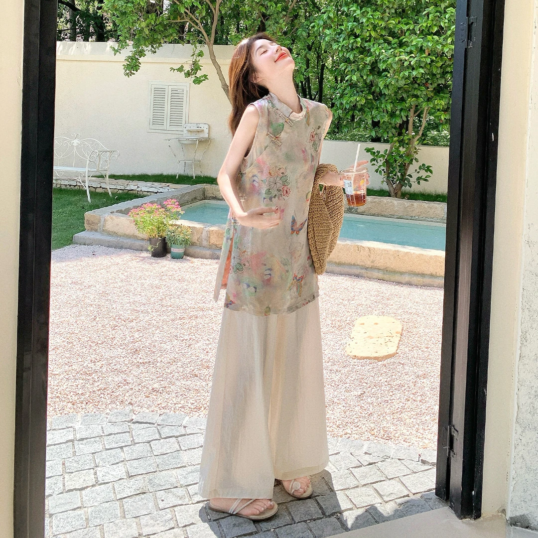 休闲风新中式少女风时尚套装女装气质民族风文艺短袖夏季复古宽松