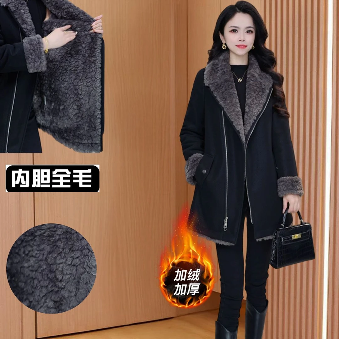 品牌绿色小香风洋气毛呢外套女2025新款加厚显瘦高级感中长款大衣