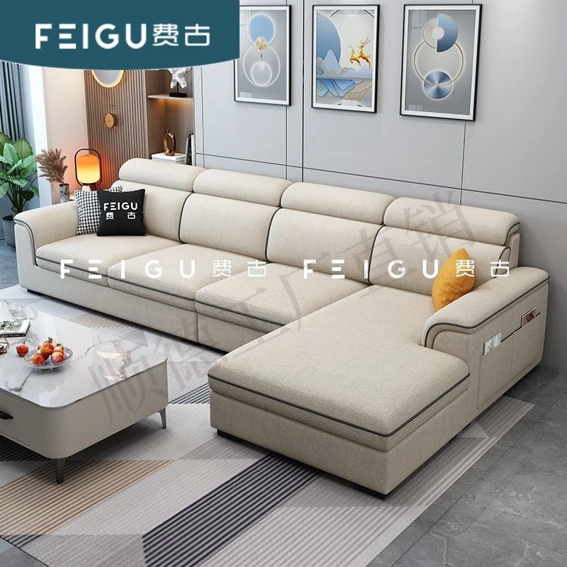 费古北欧布艺沙发客厅小户型简约现代免洗科技猫抓布整装沙发组合