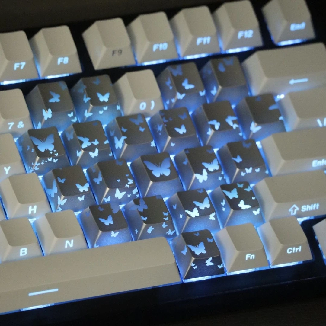 蝴蝶爱心键帽增补侧刻透光磁轴通用布局wooting/小蜜蜂/美加狮等