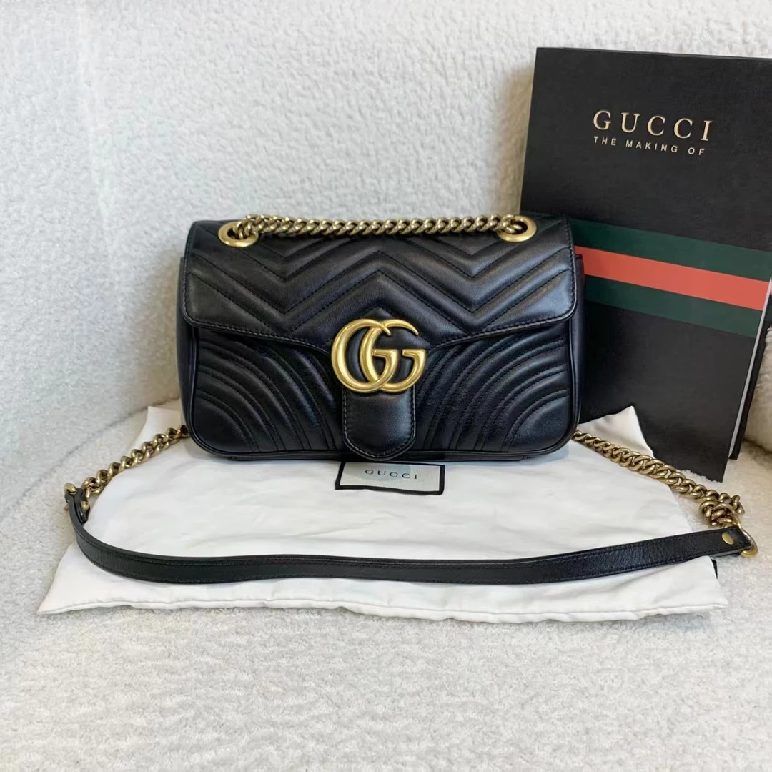 99新 GUCCI/古驰 壹臻/黑金马蒙26单肩包 97025621