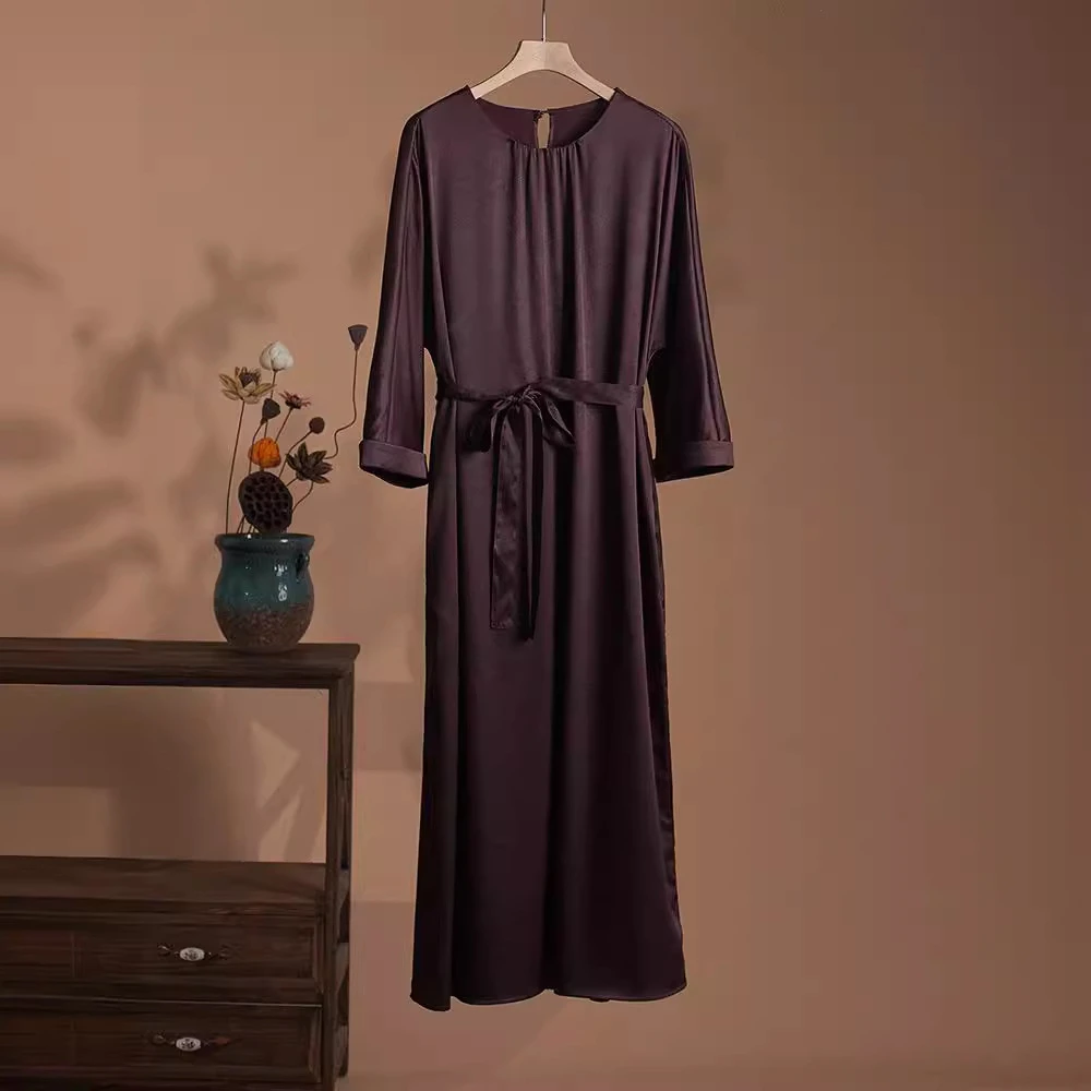 【四季青】重磅真丝香云纱弹力重锻连衣裙女装桑蚕丝网红爆款后妈裙