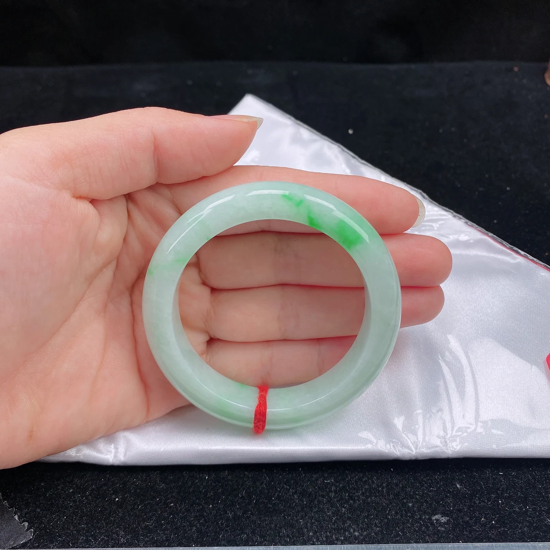 51圈口缅甸翡翠A货老坑冰糯种满色绿飘阳绿花正圈玉镯子正品珠宝