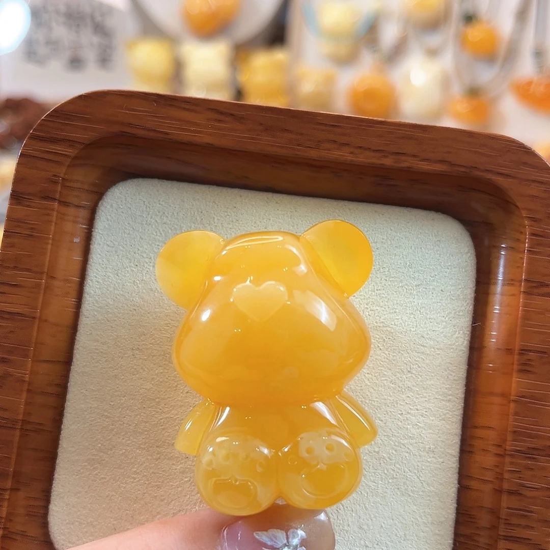 未镶嵌颈饰蜜蜡焦皮浓蜡橘白花时尚贵气感胖脸大熊吊坠