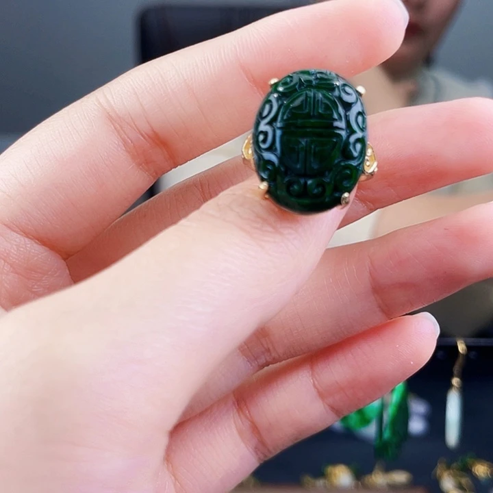 翡翠戒指银S925镶嵌饰品