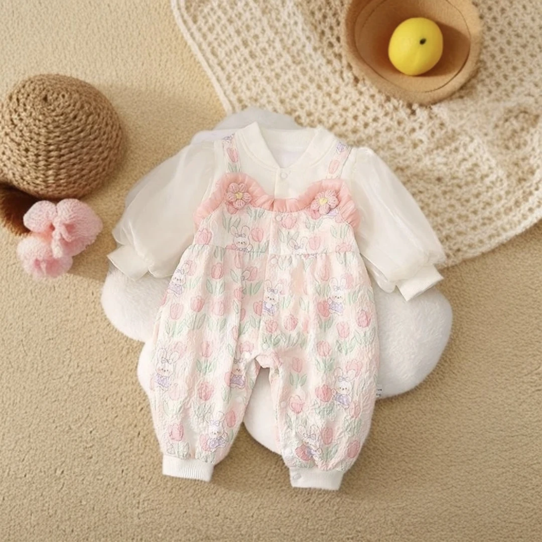 郁金香兔子双层连体 婴儿衣服春秋装宝宝超萌公主婴儿女宝