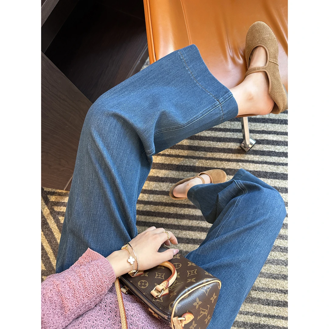 复古小个子直筒牛仔裤女早秋新款梨形身材高腰显瘦九分宽松阔腿裤