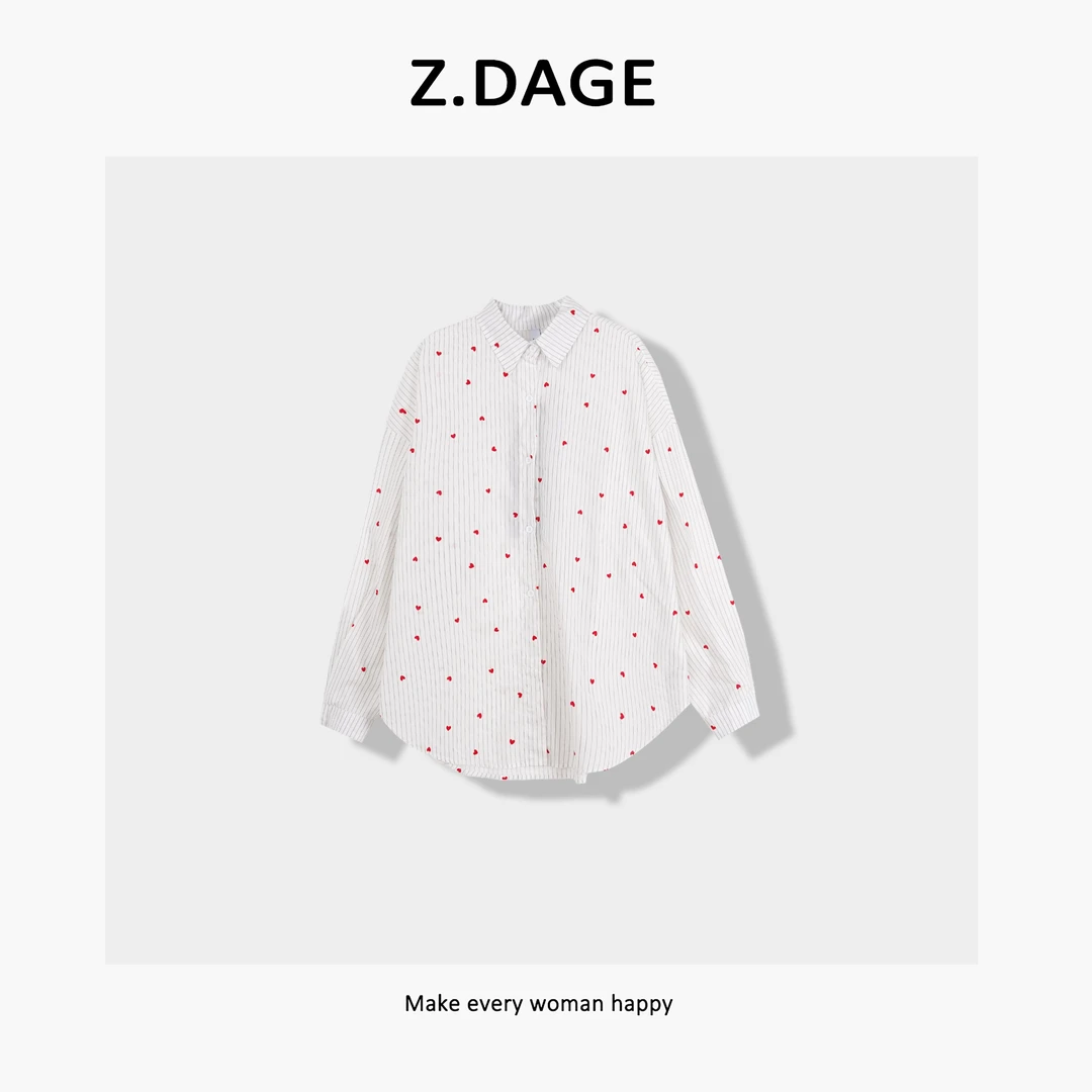 z.dage-‘春游记’极简韩版小众波点爱心竖条纹衬衣-82134