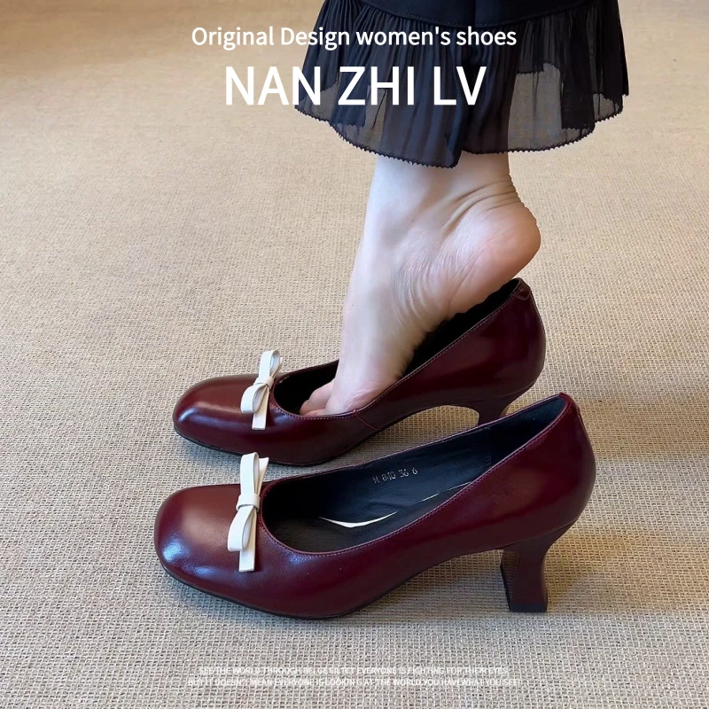 羊皮版~2025年新款时尚复古法式浅口夏季一脚蹬软底粗跟单鞋女款