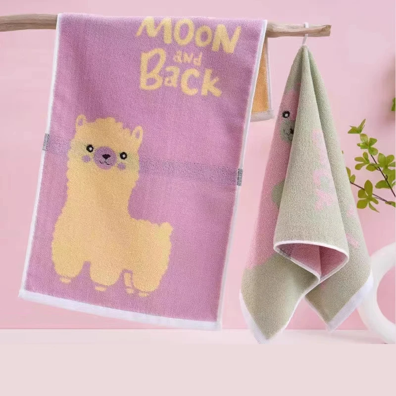 全棉毛巾彩色萌萌羊驼柔软洗脸巾儿童毛巾巾家用加厚亲肤可爱速干