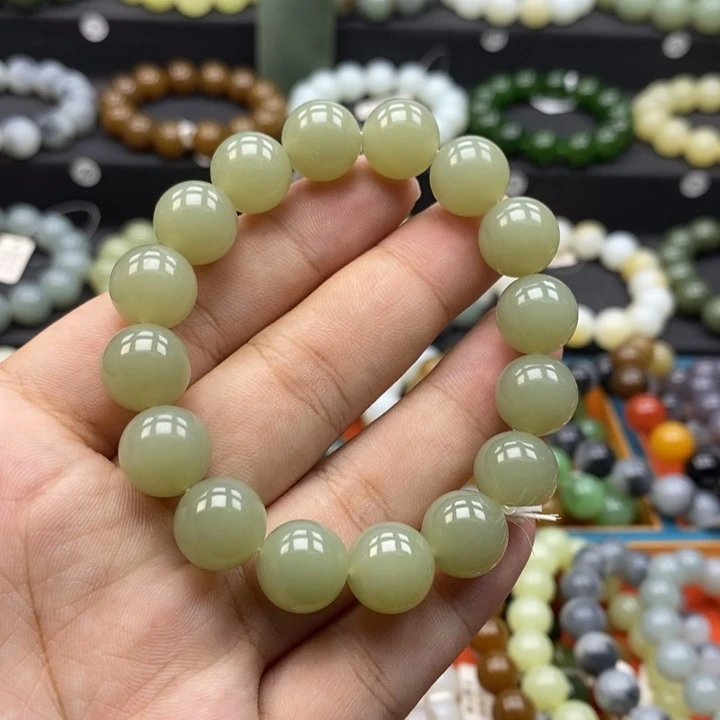 未镶嵌手串和田玉Q卡12青白