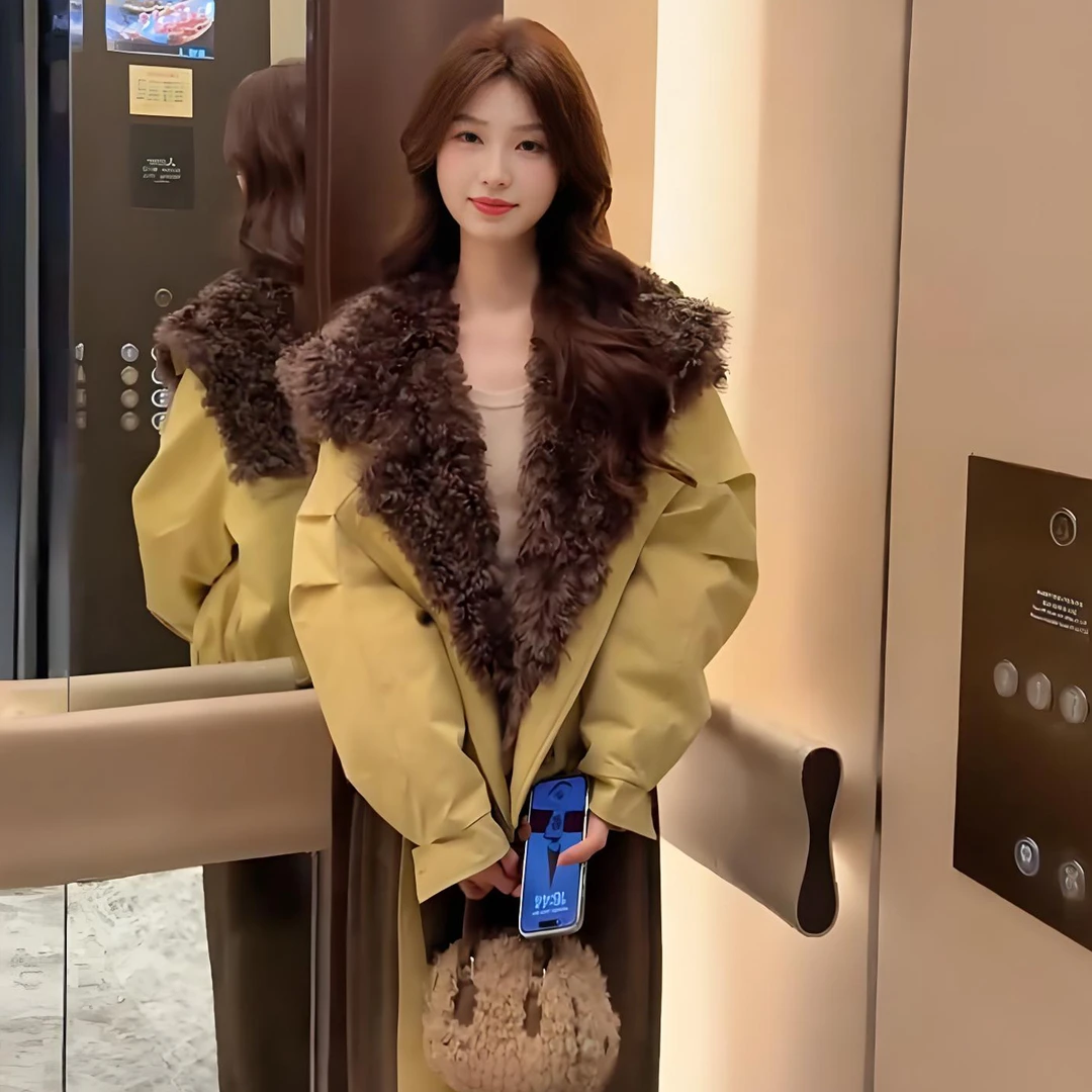 时尚羊羔毛领派克棉服女2025冬季新款减龄宽松设计感棉衣短款外套