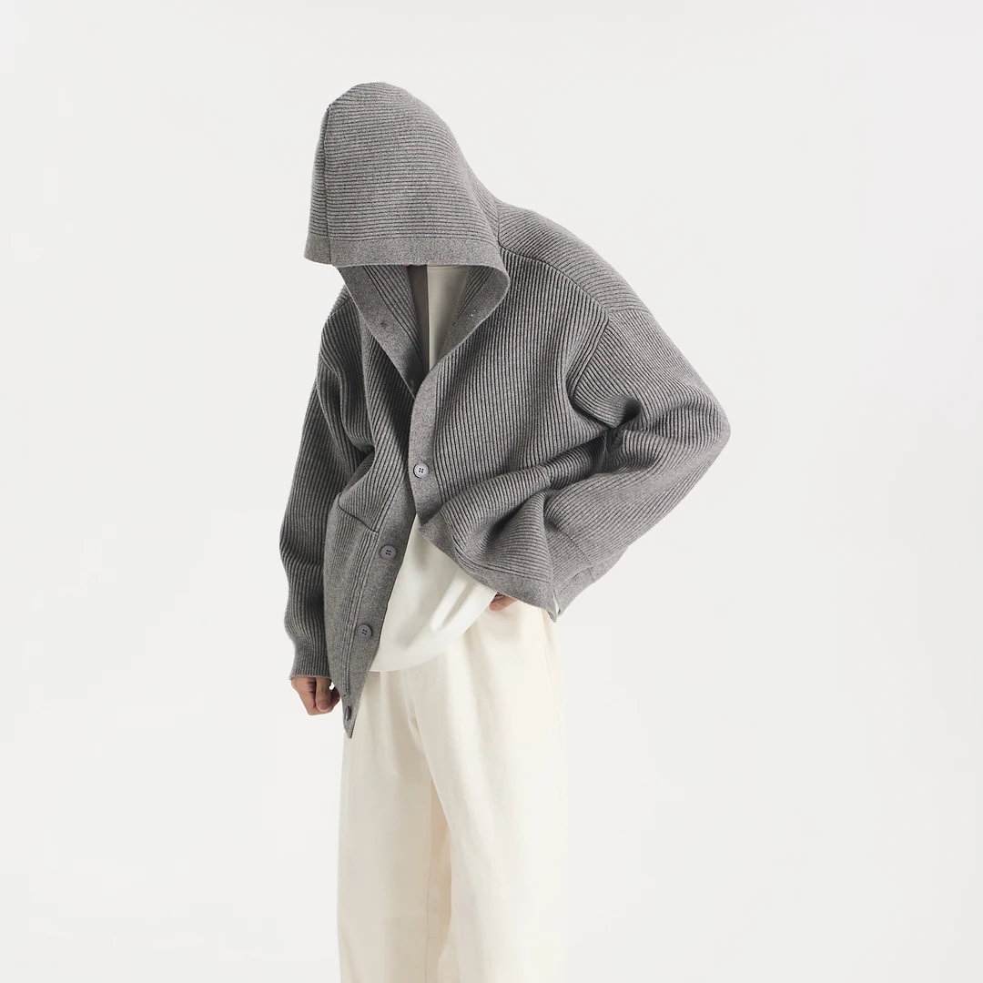 GCCDUPE77『秋起』CLEANFIT交织混纺松软针织纽扣开衫带帽卫衣外套