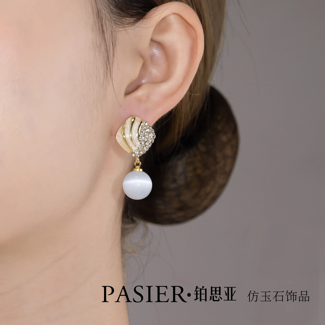 铜合金合成锆石耳饰 [海岸月光]时尚精致气质夏日百搭耳环