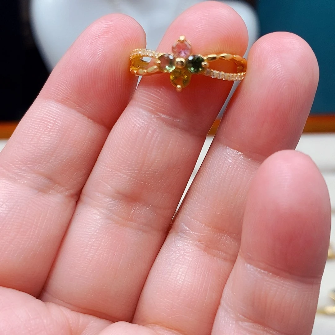 碧玺戒指银S925镶嵌5885